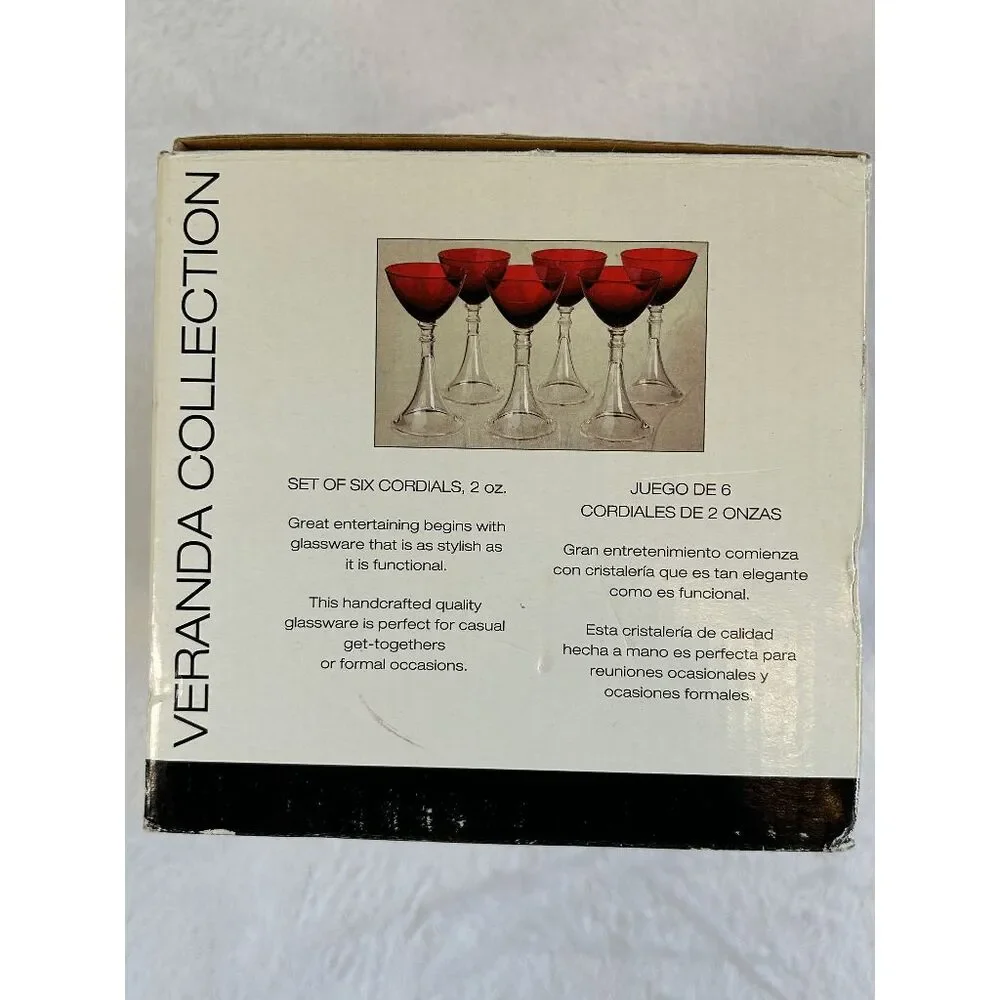 Artland Set of Six 2-ounce Cordial Glasses, Ruby Red w/ Clear Stems, In Box